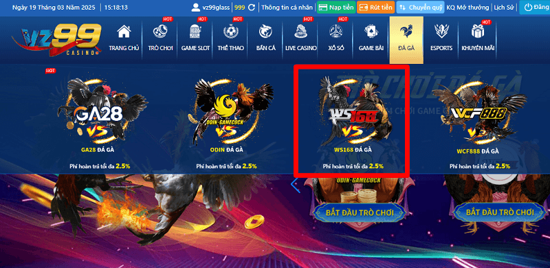 Đá gà WS168 tại VZ99